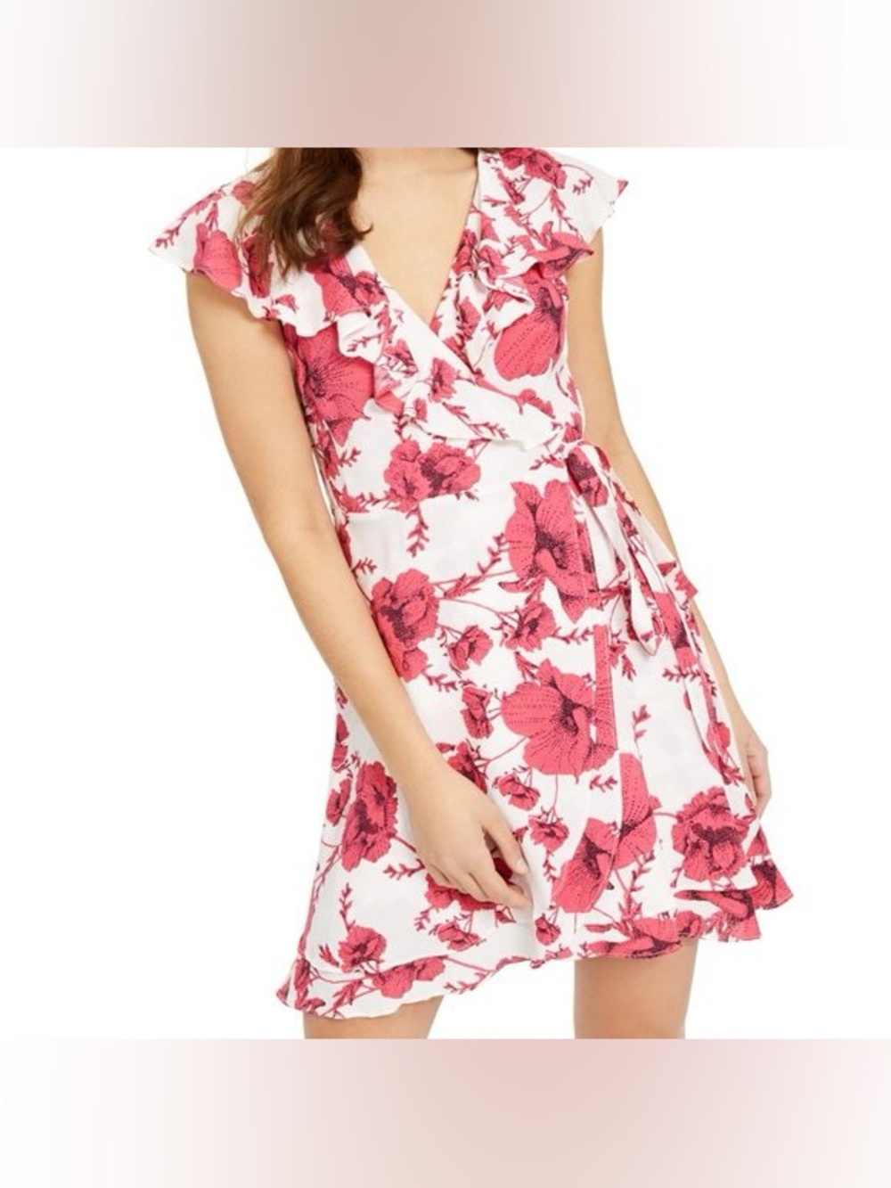 Free People French Quarter Printed Mini Wrap Dress in Ivory Medium